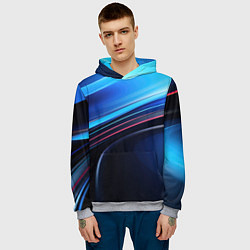 Толстовка-худи мужская Синяя и черная абстракция геометрическая, цвет: 3D-меланж — фото 2