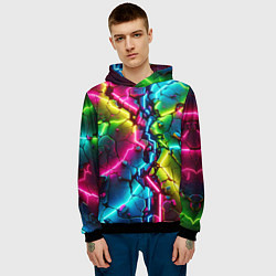 Толстовка-худи мужская Трещина - неон, цвет: 3D-черный — фото 2