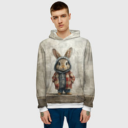Толстовка-худи мужская Кролик в пальто, цвет: 3D-белый — фото 2