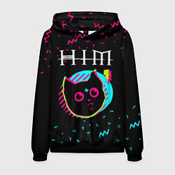 Толстовка-худи мужская HIM - rock star cat, цвет: 3D-черный