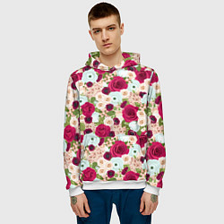 Толстовка-худи мужская Цветочный фон, цвет: 3D-белый — фото 2