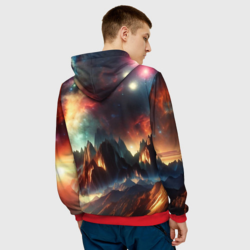 Мужская толстовка Space landscape with mountains / 3D-Красный – фото 4