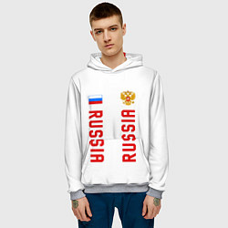 Толстовка-худи мужская Россия три полоски на белом фоне, цвет: 3D-меланж — фото 2