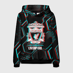 Толстовка-худи мужская Liverpool FC в стиле glitch на темном фоне, цвет: 3D-черный