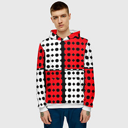 Толстовка-худи мужская Красно белое полотно и фигуры, цвет: 3D-белый — фото 2