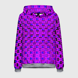 Толстовка-худи мужская Фиолетовые квадраты на чёрном фоне, цвет: 3D-меланж