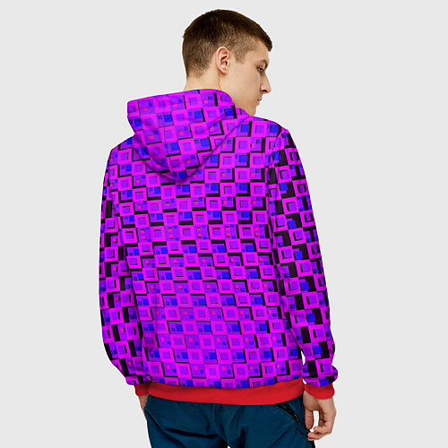 Мужская толстовка Фиолетовые квадраты на чёрном фоне / 3D-Красный – фото 4
