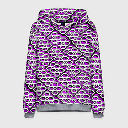Толстовка-худи мужская Фиолетово-белый узор на чёрном фоне, цвет: 3D-меланж