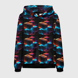 Толстовка-худи мужская Разноцветные неоновые кубы, цвет: 3D-черный