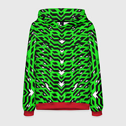 Толстовка-худи мужская Агрессивный зелёный паттерн, цвет: 3D-красный