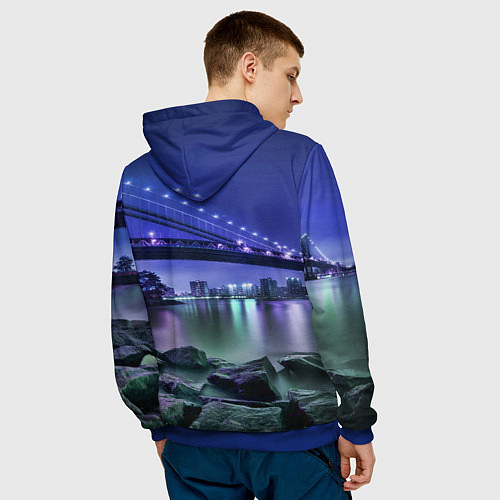 Мужская толстовка Вечерняя Америка - мост / 3D-Синий – фото 4
