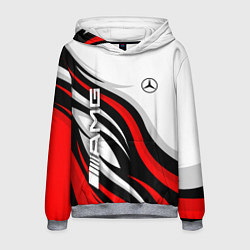 Толстовка-худи мужская Mercedes benz AMG - белый с красным, цвет: 3D-меланж