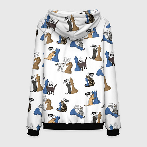 Мужская толстовка Котики и шахматы белый / 3D-Черный – фото 2