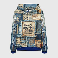 Толстовка-худи мужская I love Barcelona - пэчворк, цвет: 3D-синий