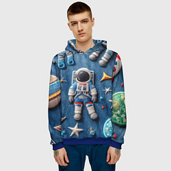 Толстовка-худи мужская Космонавт - вышивка по джинсе нейросеть, цвет: 3D-синий — фото 2