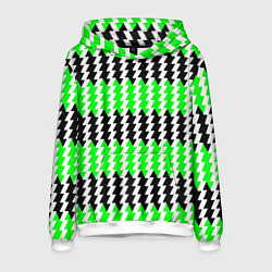 Толстовка-худи мужская Вертикальные чёрно-зелёные полосы, цвет: 3D-белый