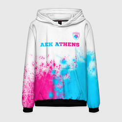 Толстовка-худи мужская AEK Athens neon gradient style посередине, цвет: 3D-черный