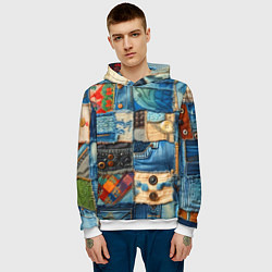 Толстовка-худи мужская Vanguard denim patchwork - ai art, цвет: 3D-белый — фото 2