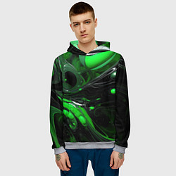 Толстовка-худи мужская Green dark abstract geometry style, цвет: 3D-меланж — фото 2