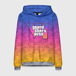 Толстовка-худи мужская GTA 6 - пальмы и логотип, цвет: 3D-меланж