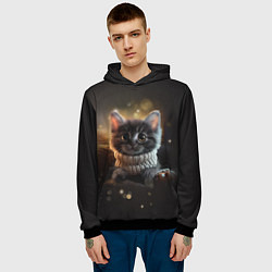 Толстовка-худи мужская Котенок в свитере - нейросеть, цвет: 3D-черный — фото 2