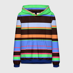 Толстовка-худи мужская Разноцветный полосатый, цвет: 3D-синий
