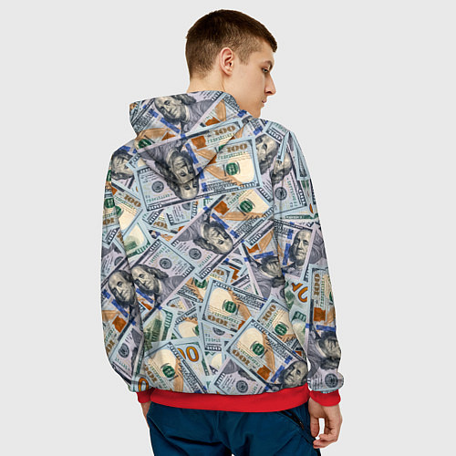 Мужская толстовка Банкноты сто долларов / 3D-Красный – фото 4