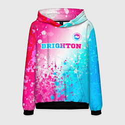 Толстовка-худи мужская Brighton neon gradient style посередине, цвет: 3D-черный