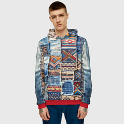 Толстовка-худи мужская Пэчворк узоры индейцев, цвет: 3D-красный — фото 2