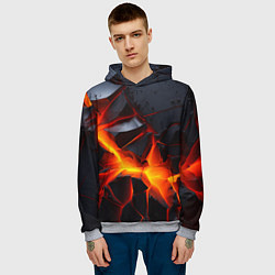 Толстовка-худи мужская Камни в разломе красный свет, цвет: 3D-меланж — фото 2