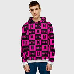 Толстовка-худи мужская BTS pattern pink logo, цвет: 3D-белый — фото 2