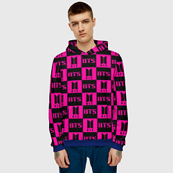 Толстовка-худи мужская BTS pattern pink logo, цвет: 3D-синий — фото 2