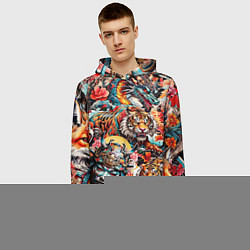 Толстовка-худи мужская Японская татуировка дракона тигра и самурая, цвет: 3D-белый — фото 2