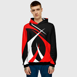 Толстовка-худи мужская Красные и белые линии, цвет: 3D-черный — фото 2