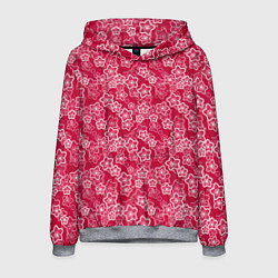 Толстовка-худи мужская Красно-белый цветочный узор ретро, цвет: 3D-меланж