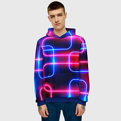 Толстовка-худи мужская Светящиеся неоновые дуги, цвет: 3D-синий — фото 2