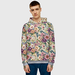 Толстовка-худи мужская Нежные цветочные мотивы паттерны, цвет: 3D-меланж — фото 2
