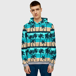 Толстовка-худи мужская Пляжные пальмы паттерн, цвет: 3D-меланж — фото 2