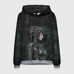 Толстовка-худи мужская Девушка-киборг в защитной броне, цвет: 3D-меланж