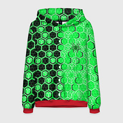 Толстовка-худи мужская Техно-киберпанк шестиугольники зелёный и чёрный с, цвет: 3D-красный