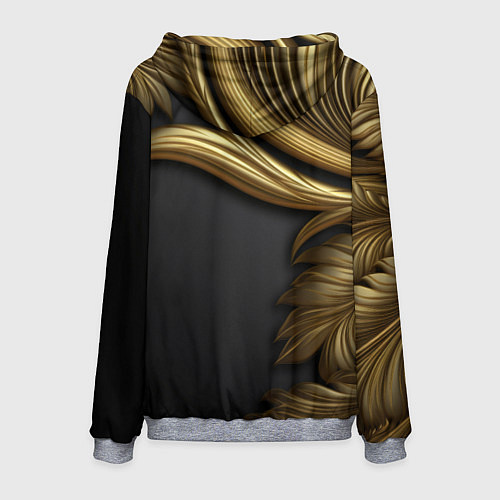 Мужская толстовка Золотые объемные листья на черном / 3D-Меланж – фото 2