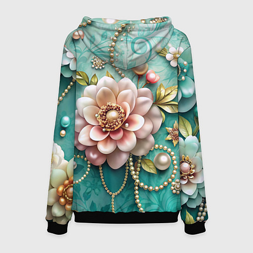 Мужская толстовка Объемные цветы и жемчуг / 3D-Черный – фото 2