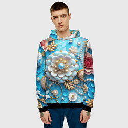 Толстовка-худи мужская Цветы и жемчуг, цвет: 3D-черный — фото 2