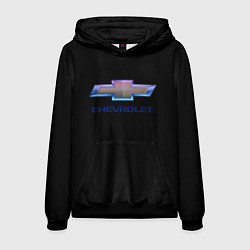 Толстовка-худи мужская Chevrolet logo neon, цвет: 3D-черный