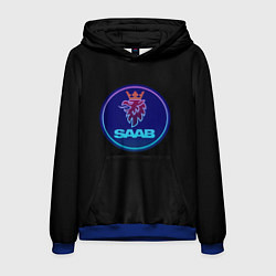 Толстовка-худи мужская Saab logo neon, цвет: 3D-синий