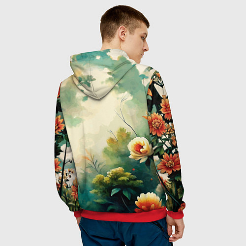 Мужская толстовка Кот в кимоно в японском стиле / 3D-Красный – фото 4