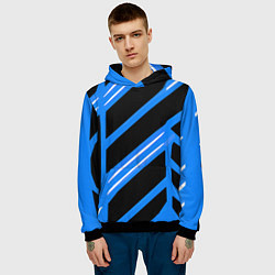 Толстовка-худи мужская Black and white stripes on a blue background, цвет: 3D-черный — фото 2