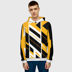 Толстовка-худи мужская Black and yellow stripes on a white background, цвет: 3D-белый — фото 2