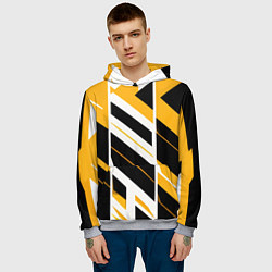 Толстовка-худи мужская Black and yellow stripes on a white background, цвет: 3D-меланж — фото 2