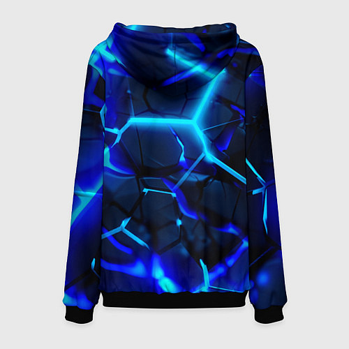 Мужская толстовка Яркие голубые неоновые плиты в разломе / 3D-Черный – фото 2